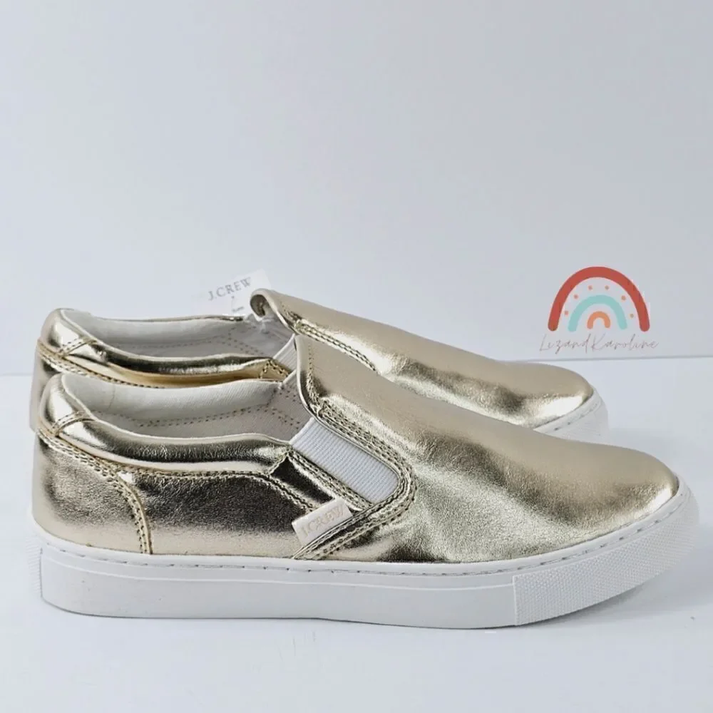 New! J. Crew Faux Leather Metallic Slip On Sneakers